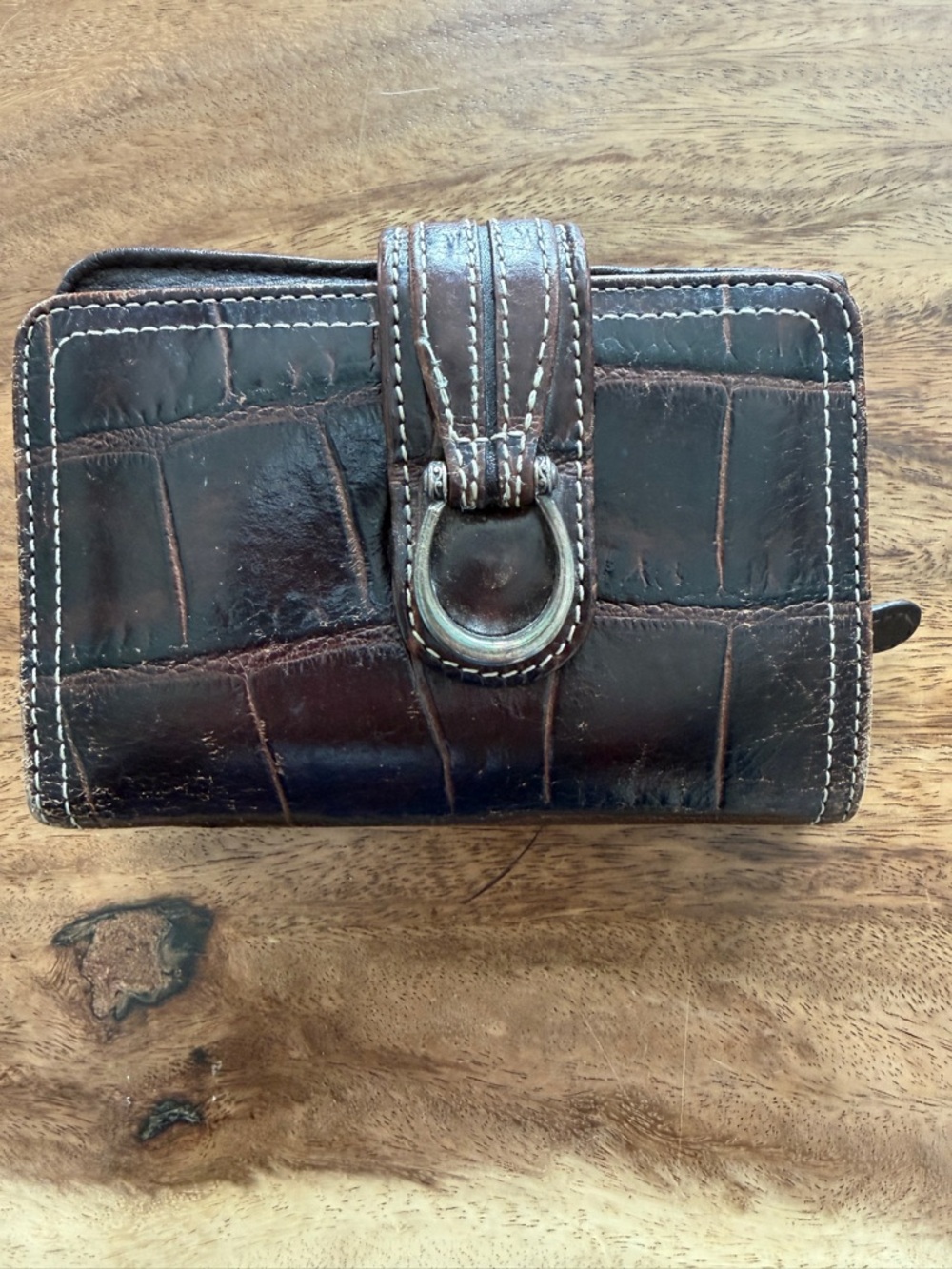 Brighton Brown Croc Leather Credit Card ID Holder Wallet Silver Clasp